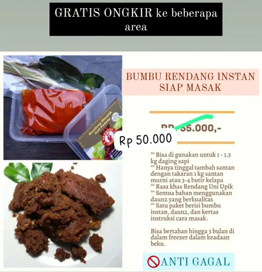 (FREE ONGKIR) BUMBU RENDANG PRAKTIS INSTANT (HOME MADE)