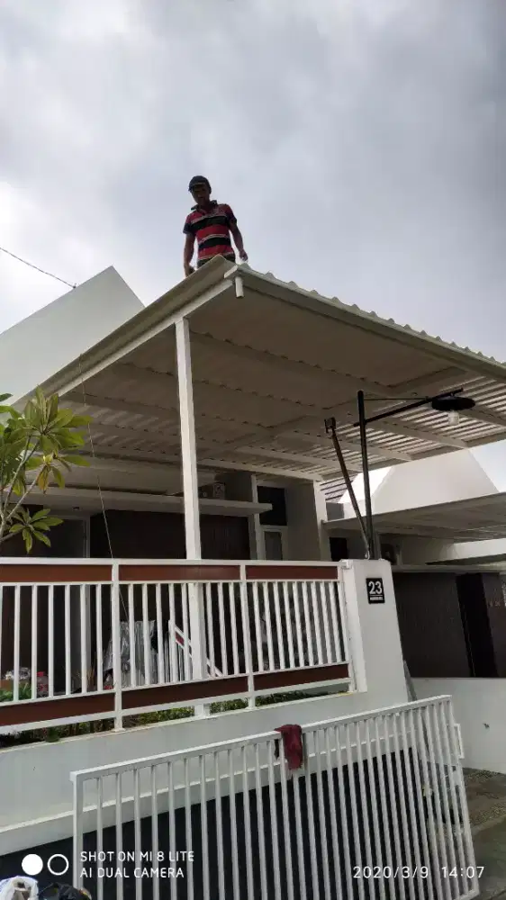 kanopi atap pvc dengan rangka besi holow 50x100