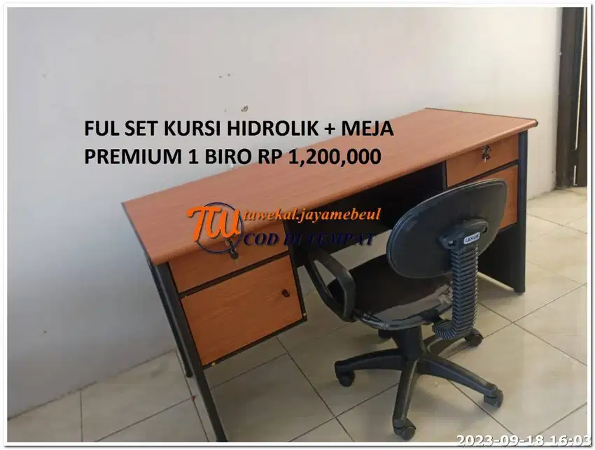 MEJA TULIS PREMIUM ANTI AIR DAN PANAS + SET KURSI HIDROLIK BERBAGAI