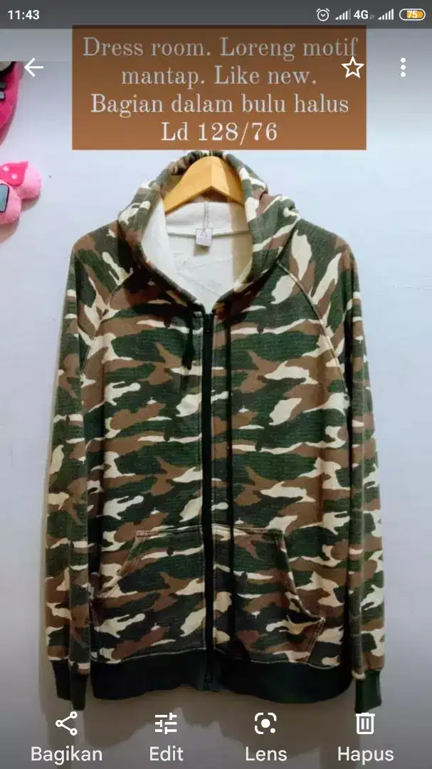 Hoodie import Loreng army LD 128 /76 Like new