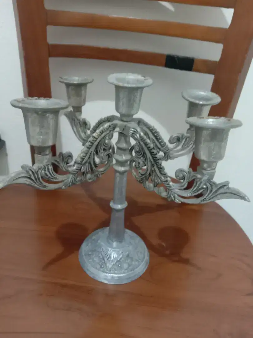 tempat lilin cabang 5 motif ukir jadul klasik antik