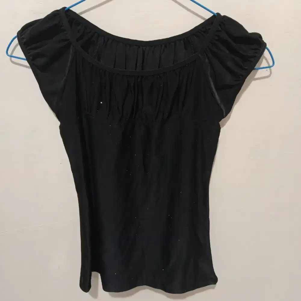 Sabrina Black Top Blink / Sleeveless Top Black / Blouse Lengan Puff