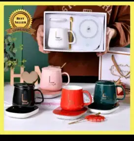 Cangkir Mug Keramik Elektrik Set Plus Pemanas  Penghangat Kopi Teh