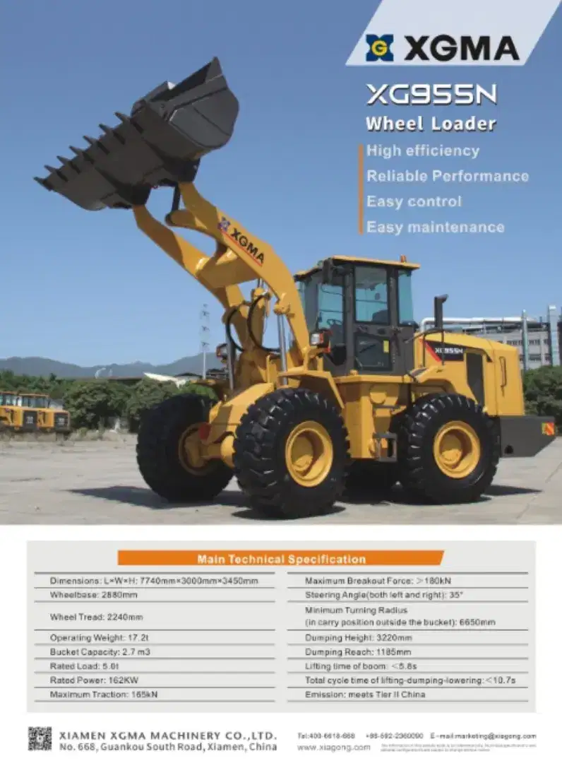 XG955N XGMA Wheel Loader murah (3.0m3), Wheel loader China/Compt WA350