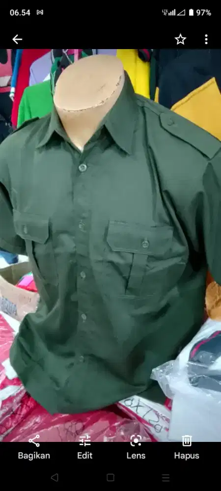 Kemeja hijau army kantong 2 bahan dril lengan pendek
