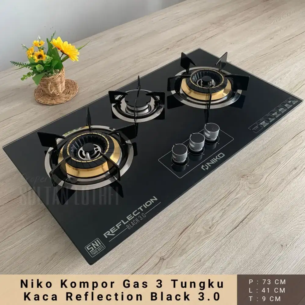 Niko Kompor Gas 3 Tungku Kaca Reflection Black 3.0 ( BLACK EDITION )