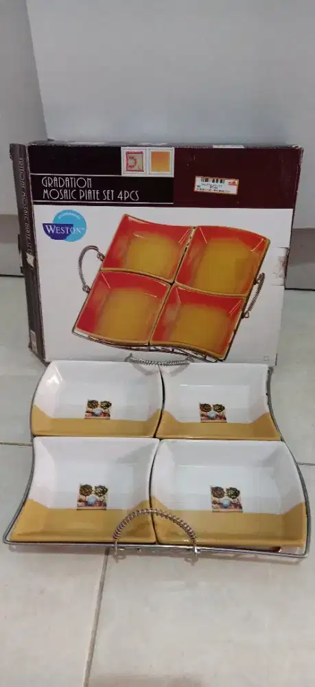 Mosaic plate set 4 pcs tempat sambal bumbu keramik unik bagus menarik