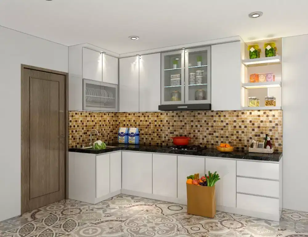 Kitchen Set Custom Putih Kinclong .