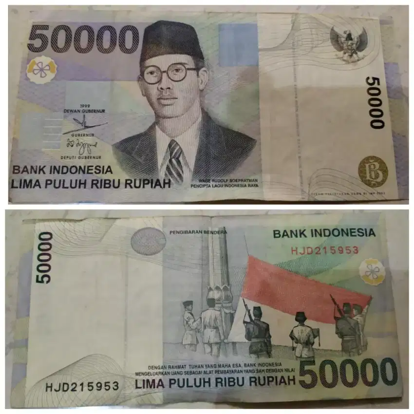 Uang lama kertas, wage rudolf soepratman 50000 rupiah, thn 1999,di dps