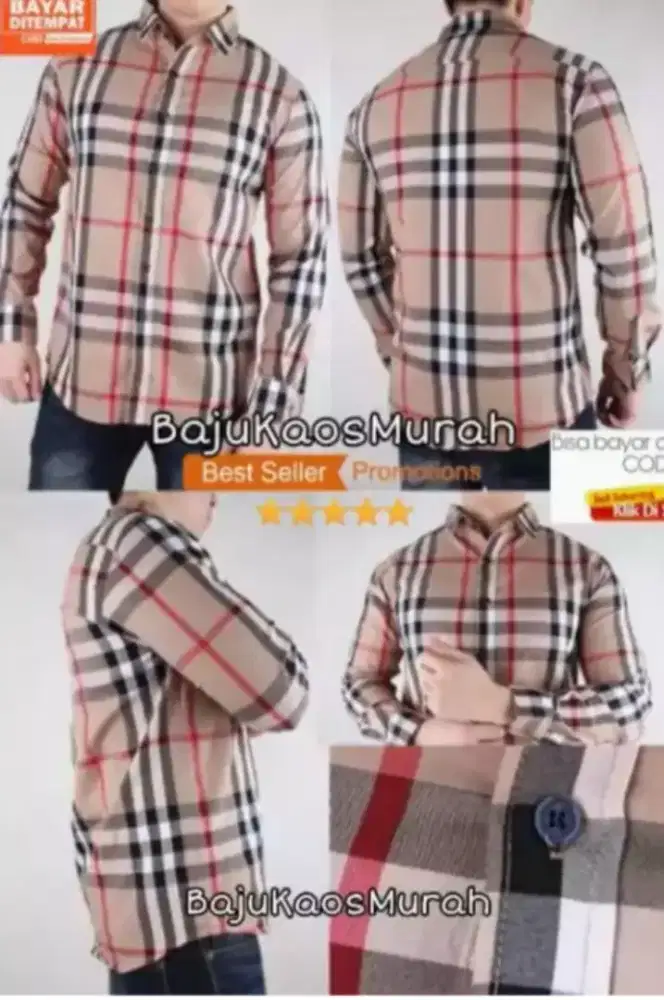 Kemeja pria kotak BBR cream casual