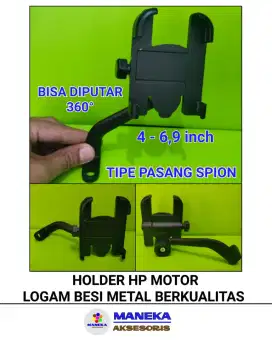 Holder HP Sepeda Motor untuk Spion Stang Universal Metal Besi Logam