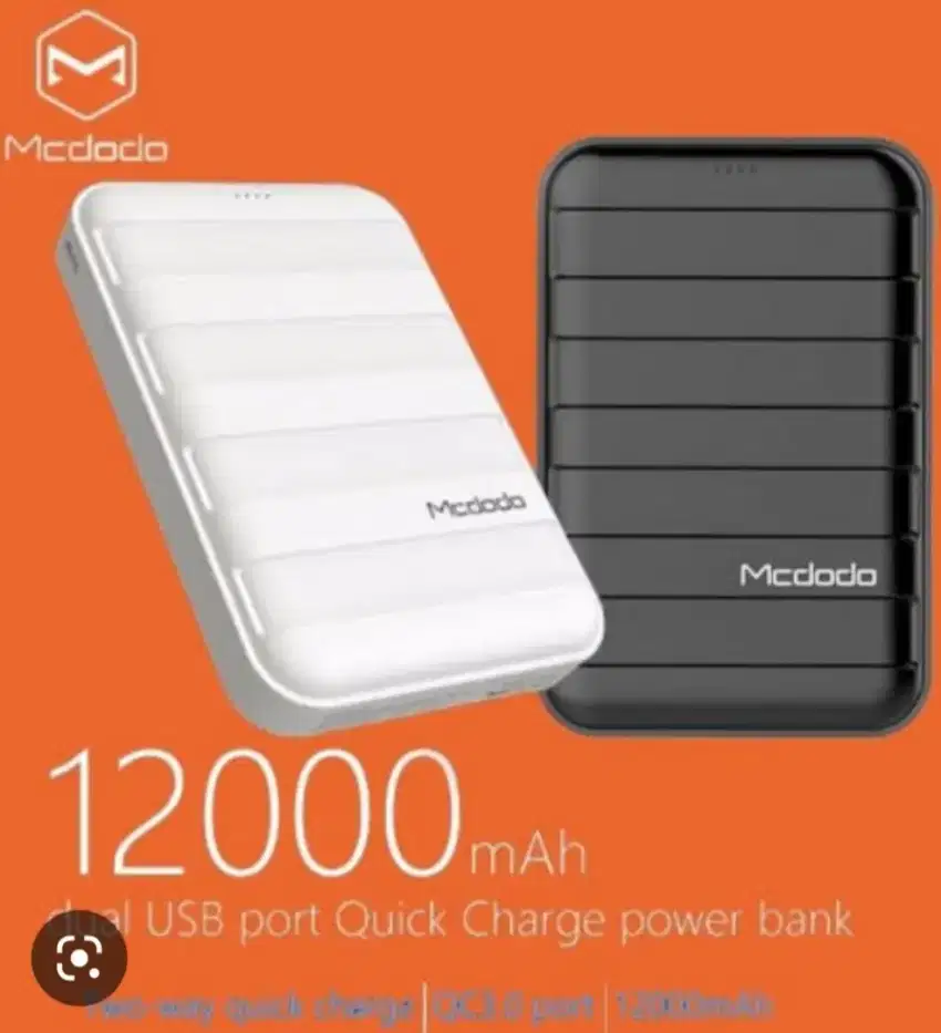 powerbank mcdodo QC3.0. 12000 mah. with led light. new, baru. original