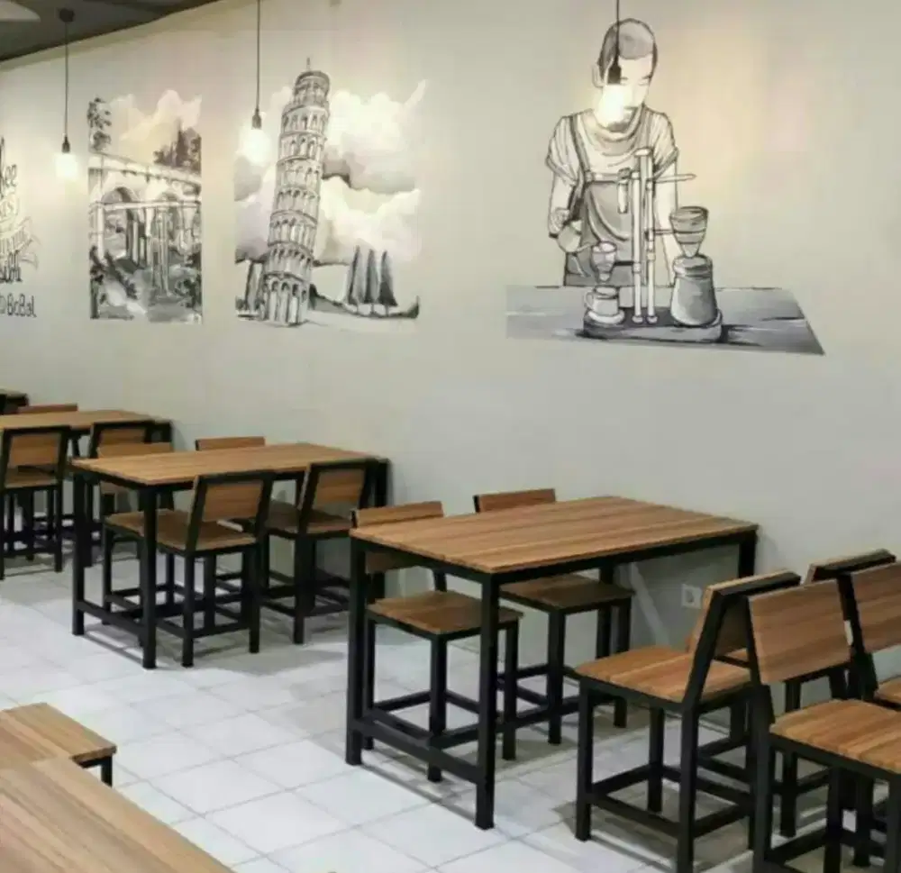 Set meja cafe kantin sekolah cafe