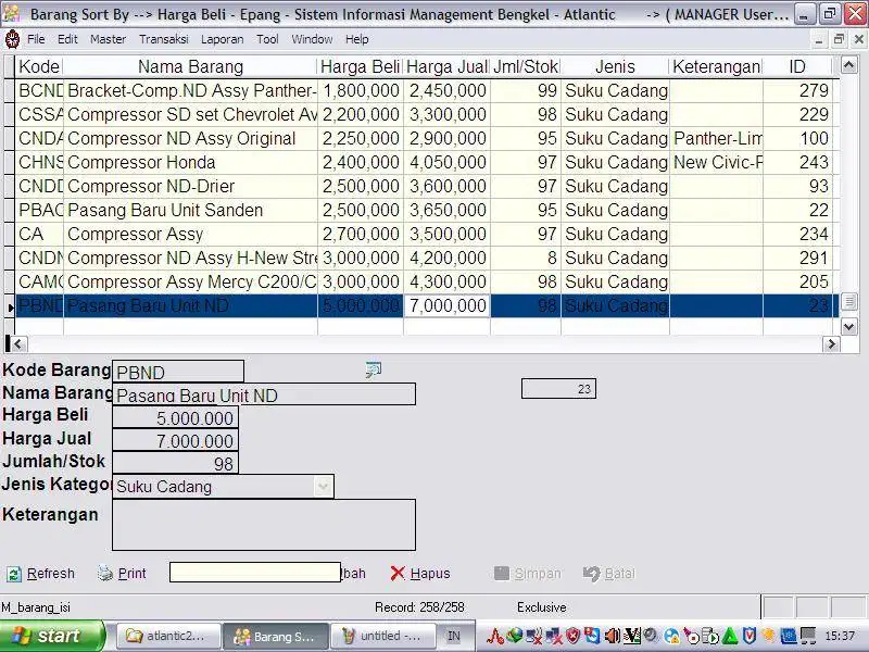 Software Program Aplikasi Bengkel AC Mobil Denso sistem informasi penj