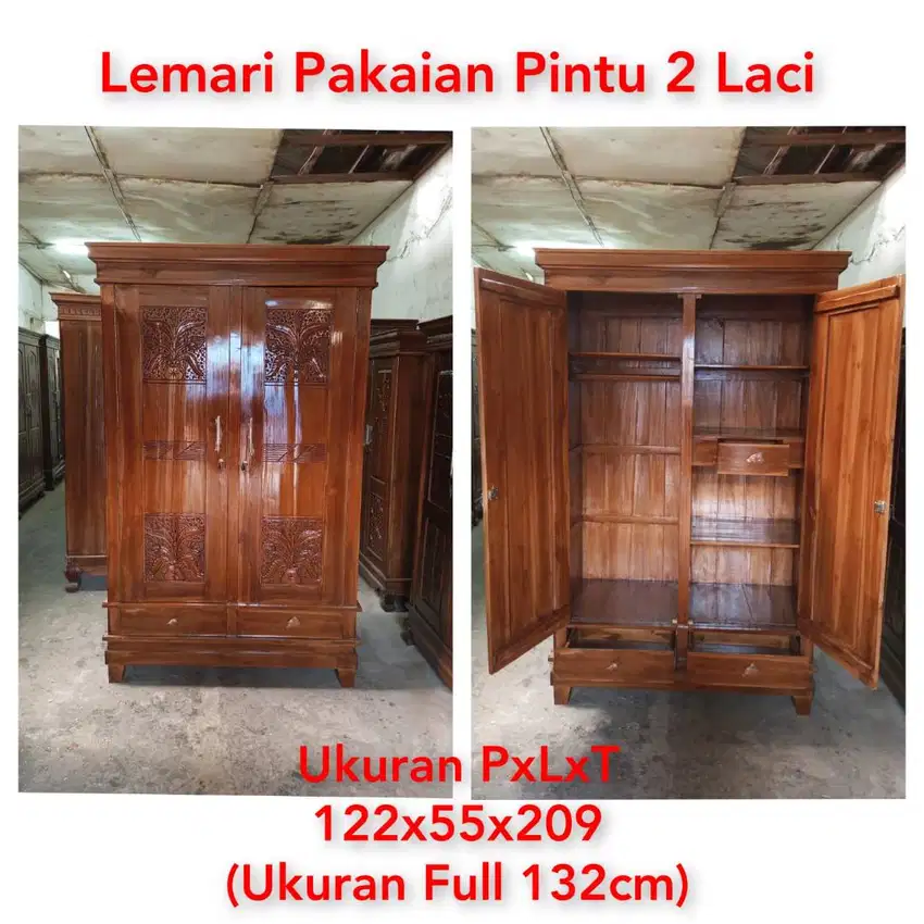 Lemari pakaian jati pintu 2 laci