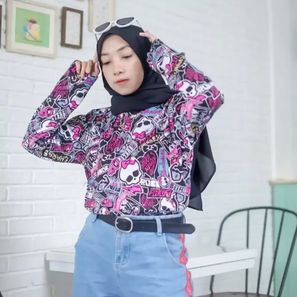 Baju Kaos lengan panjang Wanita tengkorak full color