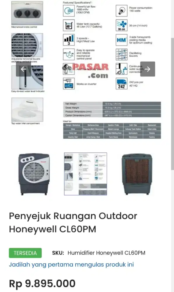 PROMO air cooler honeywell cl60pm USA 220WAT 60liter