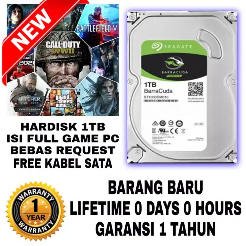 Hardisk Internal 3.5 1TB Seagate Barracuda Isi Full Game PC