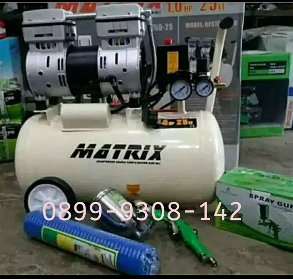 Kompresor Angin 1HP Tipe Silent + Selang + Spray Gun F75