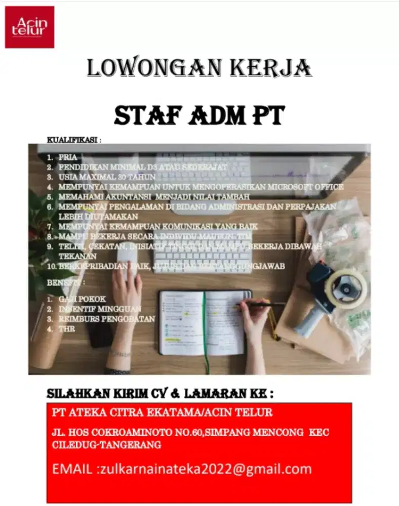 Lowongan Kerja Staf Adm Kasir Pt Ateka Lowongan