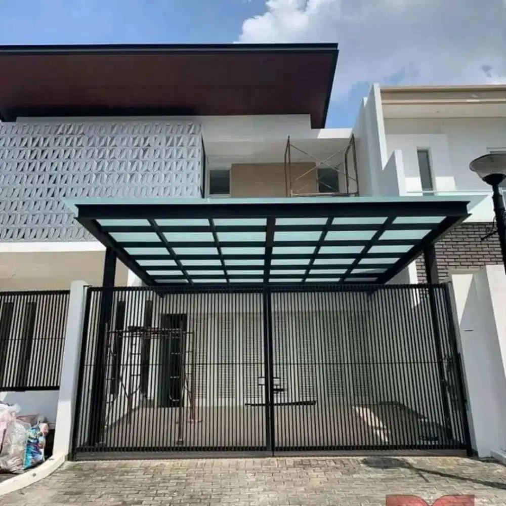 Atap kaca polos ketebelan 6mm kanopi 200%