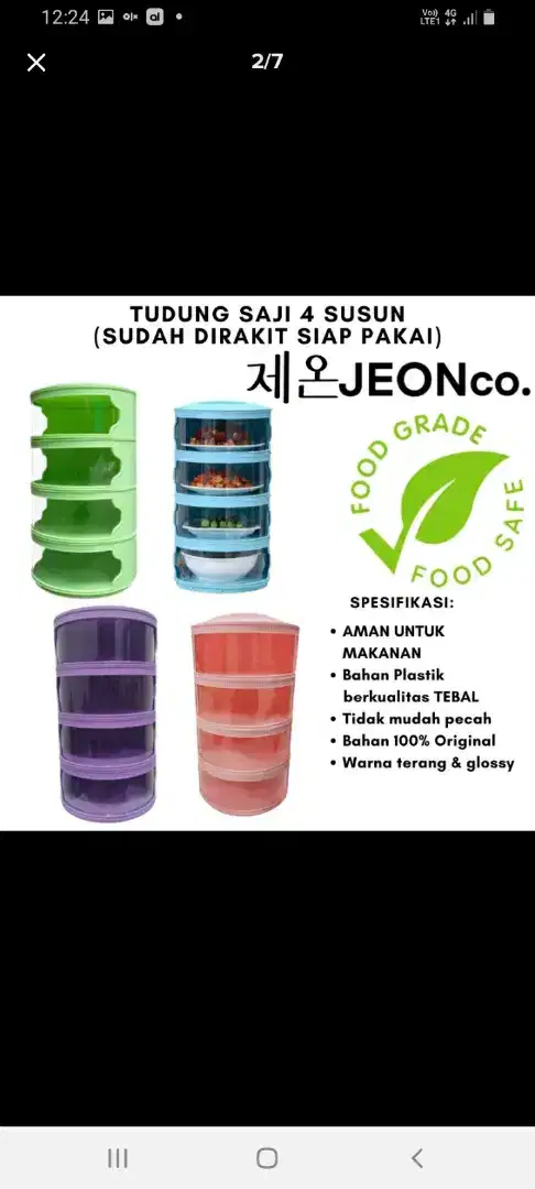 ALAT SIMPAN MAKANAN 4 SUSUN UNGU