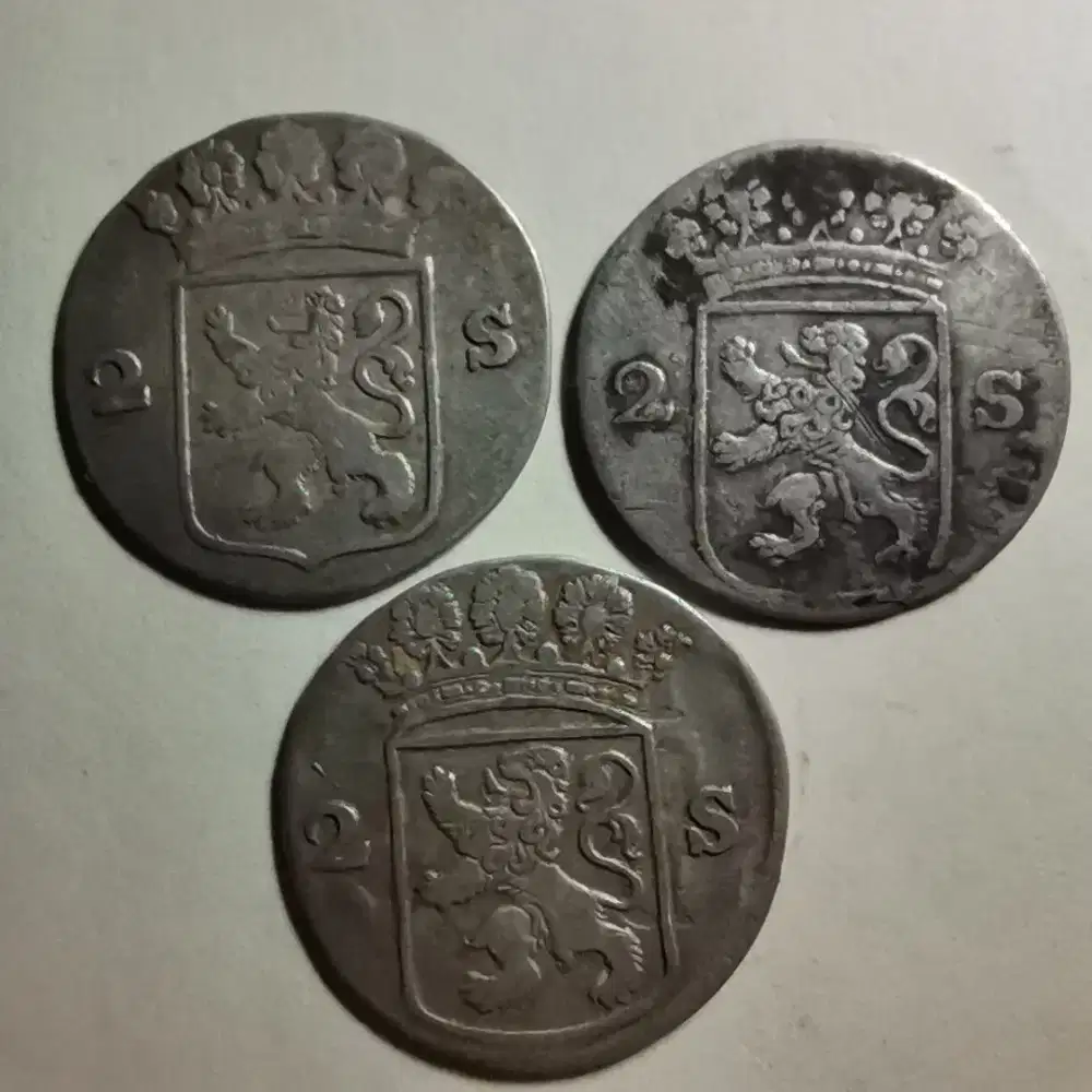 3 Koin HOLLANDIA, Belanda, 2 S, tahun 1758, 1767, 1791 - 3 keping