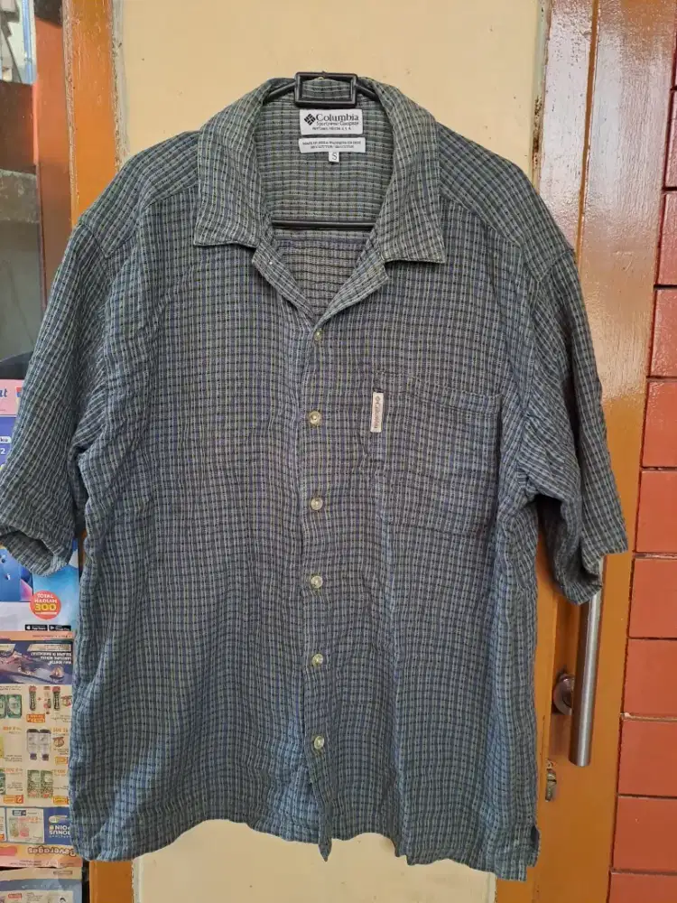 Kemeja columbia original size S fit XL hijau motif jual murah cepat BU