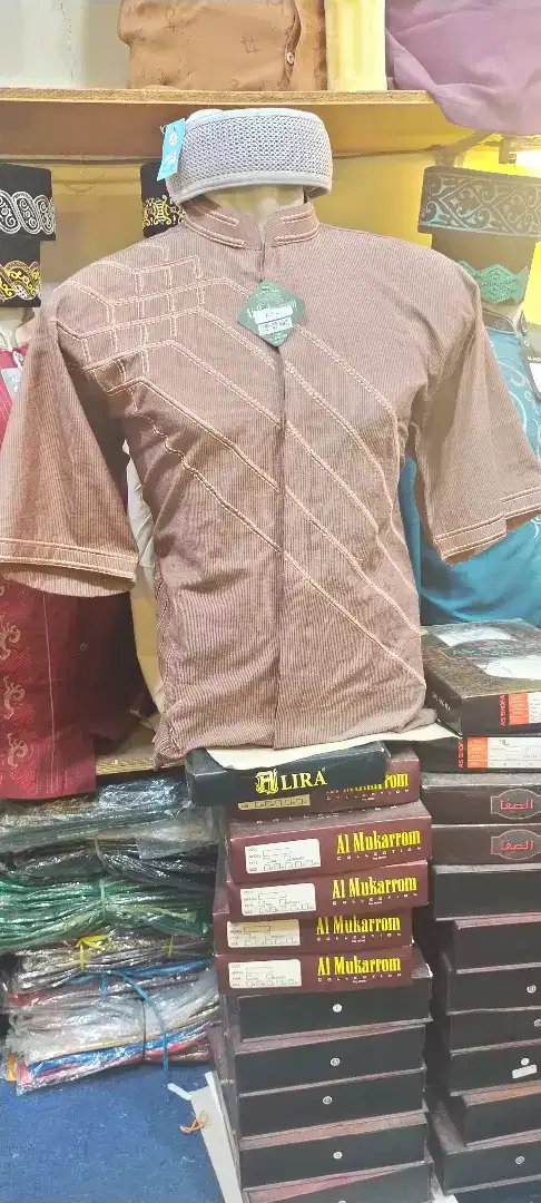 Baju taqwa/koko executif exlusif kain katun timbul liris lengan pendek