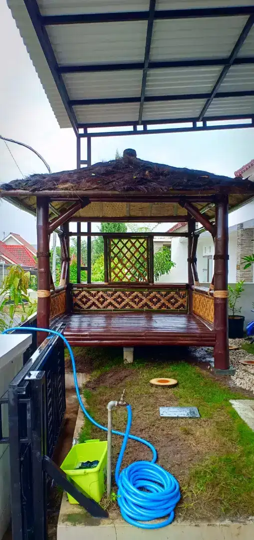 Jual gazebo Bambu petung, gazebo kayu kelapa, gazebo kayu jati