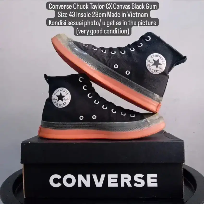 Sepatu Converse Chuck Taylor CX Canvas Black Gum Size 43 Insole 28