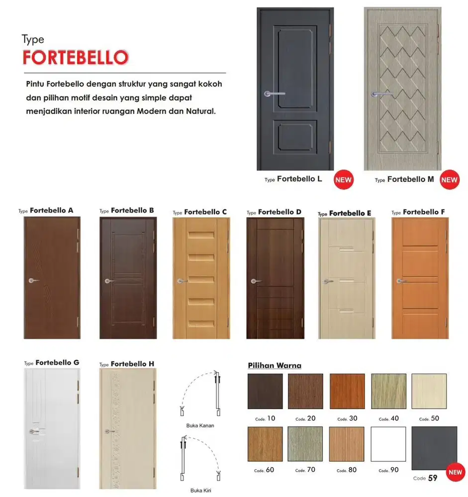 Pintu ABS Fortobelo, ukuran mulai 700 x 1900 mm sampai 900 x2400 mm