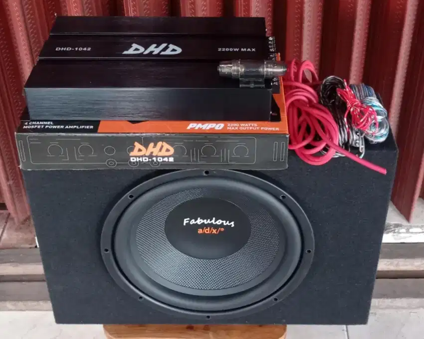 Audio Mobil Subwoofer 12, merk Fabulous + Power merk DHD +box +kabel2