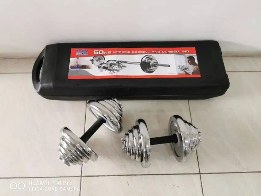 Barbell Set Chrome 50kg Alat angkat Beban Dumble / Dumbbell / Dumbel