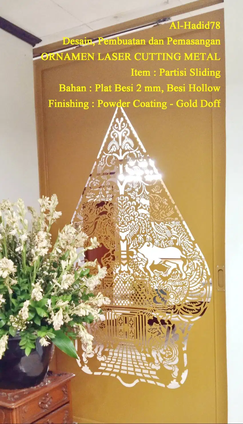 Partisi Sliding Laser cutting Pintu Motif Wayangan