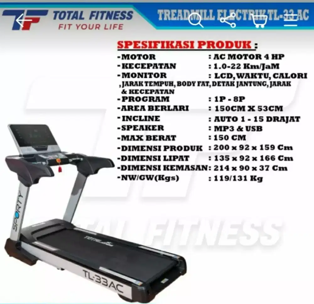 TREADMILL  ELEKTRIK  TOTAL FIT 33 AC