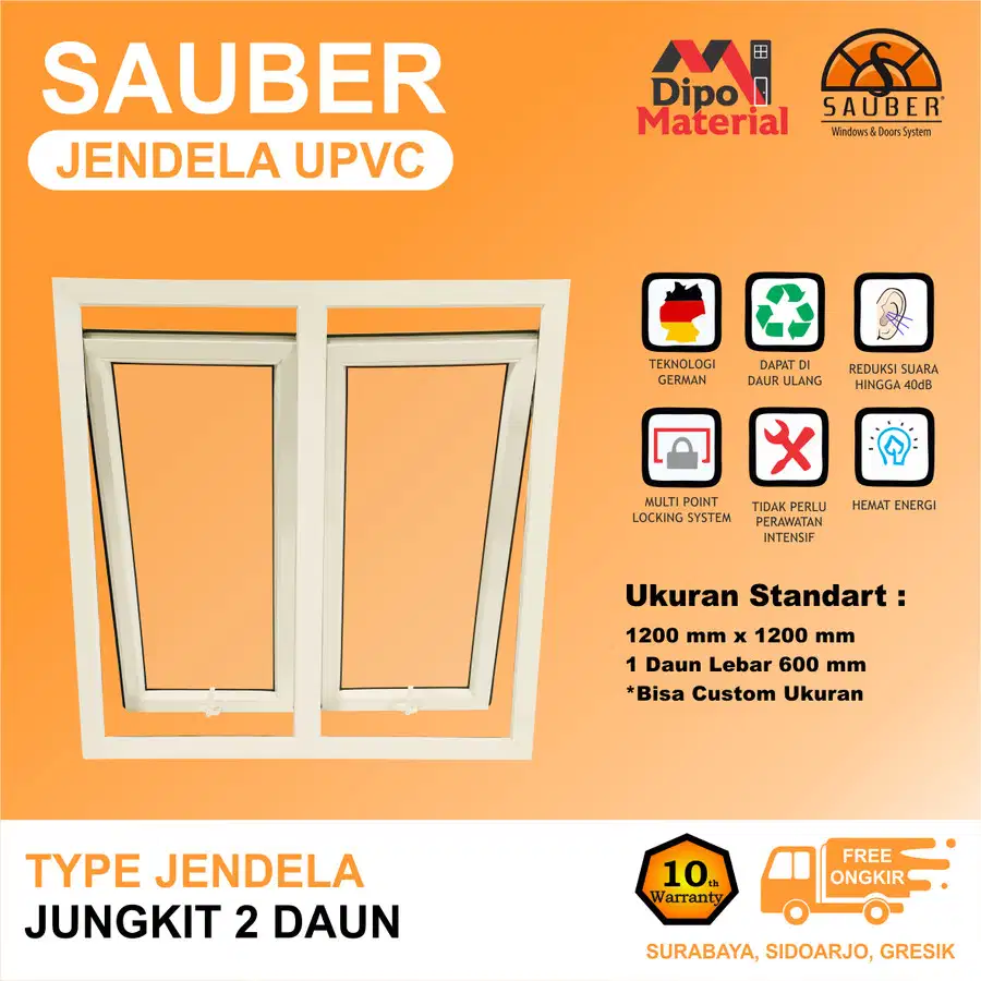 JENDELA UPVC | SAUBER | JUNGKIT GANDA 1200 x 1200  | GARANSI 10 TAHUN