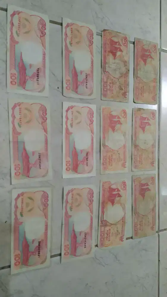 Uang lama, perahu pinisi 100 rupiah, tahun 1992, ada 12 lembar, di dps