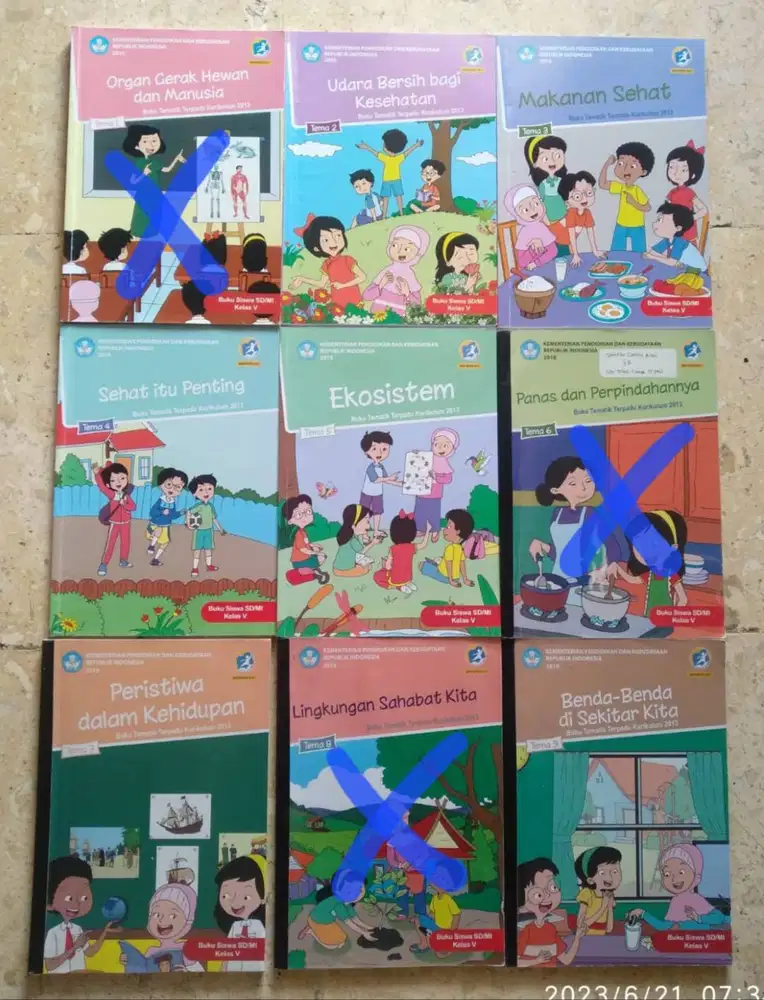 Jual buku tematik kls 5 tema 2,3,4,5,7,9 hrg @15rb