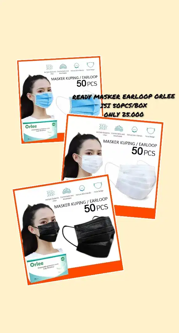 MASKER EARLOOP ISI 50PCS/BOX MERK ORLEE