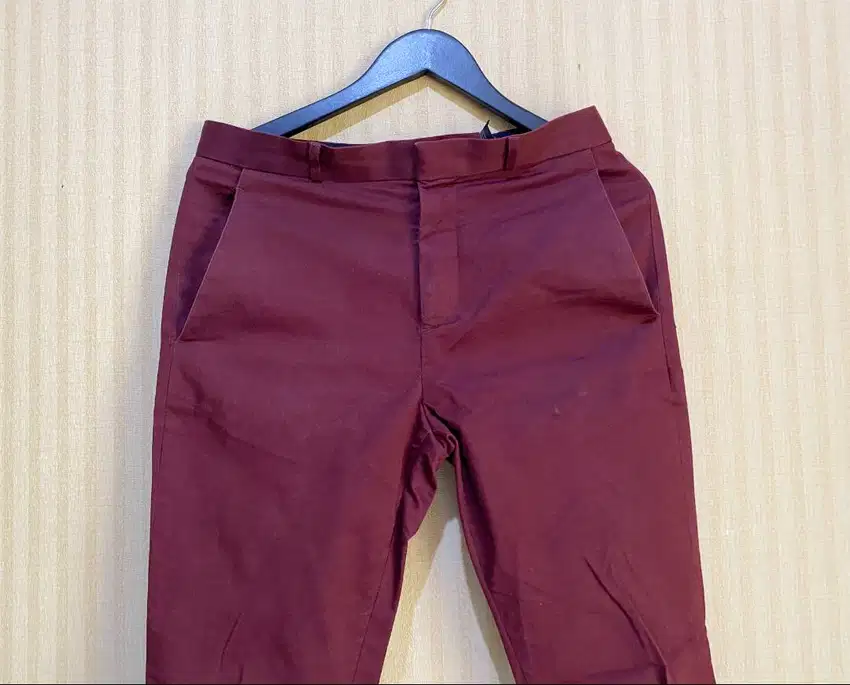 Celana Chino Pria H&M Original, Maroon, 32