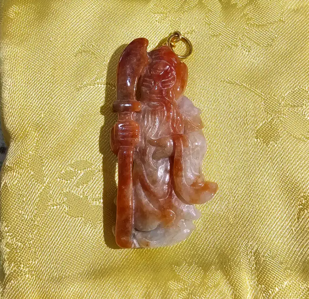 Guang gong pendant jade burma ikat emas