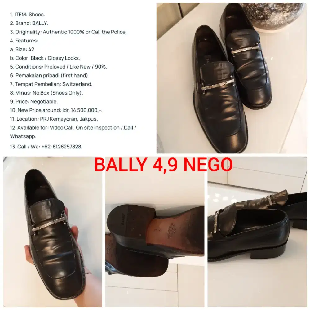 SHS04-PRLV-BALLY MEN SHOES PANTOFEL 1000% AUTHENTIC LIKE NEW NEGO.
