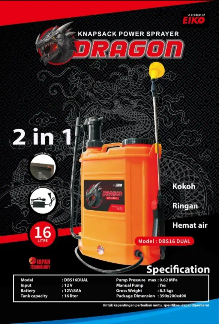 Sprayer Dragon 2 IN 1 - Semprotan Hama Elektrik dan Manual 16Liter