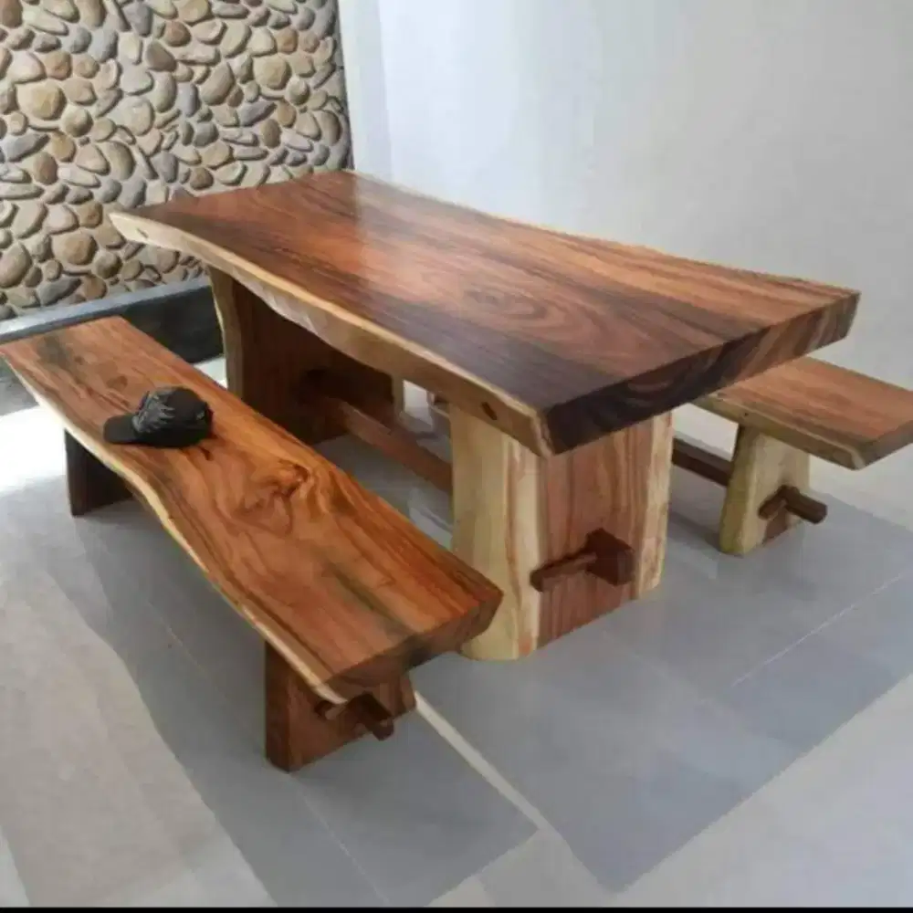 Meja Makan Mewah Trembesi Utuh Alami 200cm