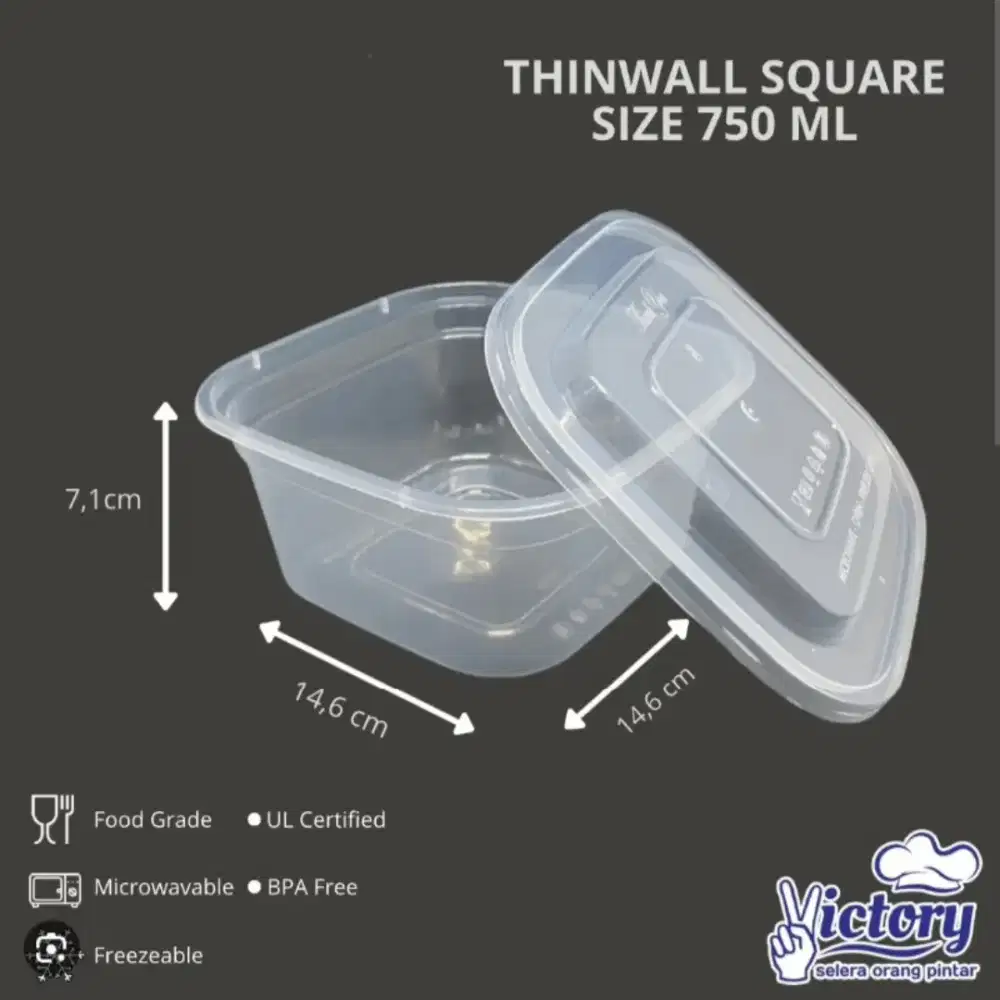 Thinwall victory 750ml square (1pack 25pcs) (grosir atau eceran)