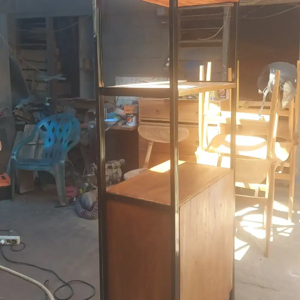 Rak kombinasi besi kayu