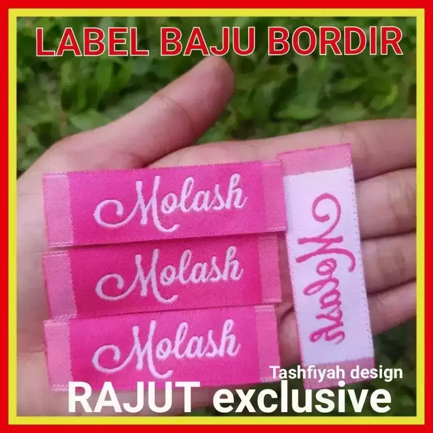 Label baju bordir, sablon plastik, cetak stiker, hangtag baju, Lebel