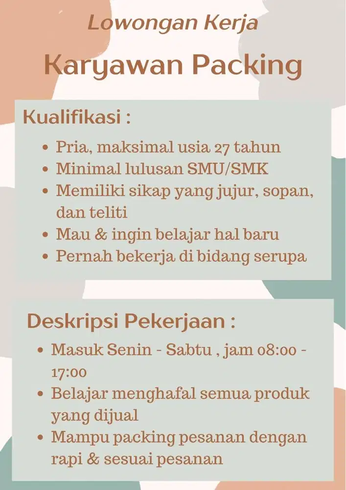 Lowongan kerja packing snack