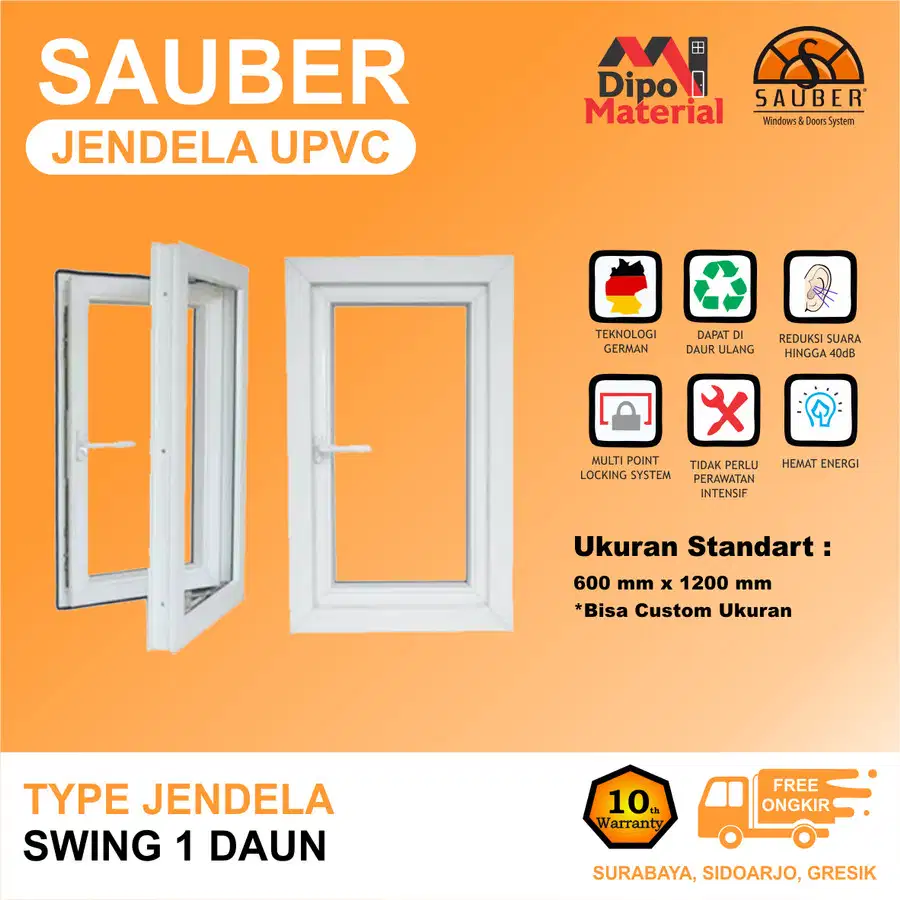JENDELA UPVC | SAUBER | SWING | 600 x 1200 mm | GARANSI 10 TAHUN